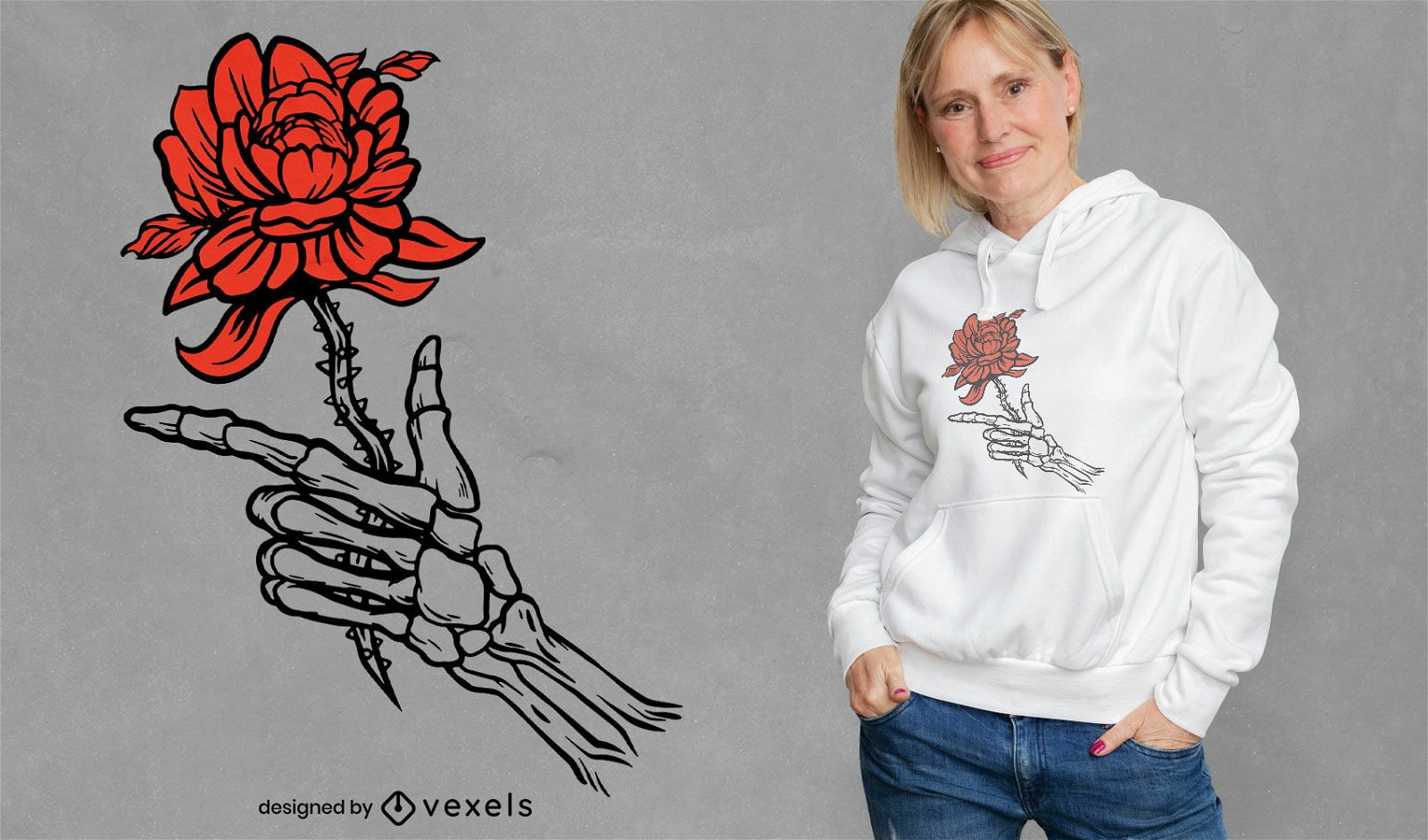 Skelett mit Rosen-T-Shirt-Design