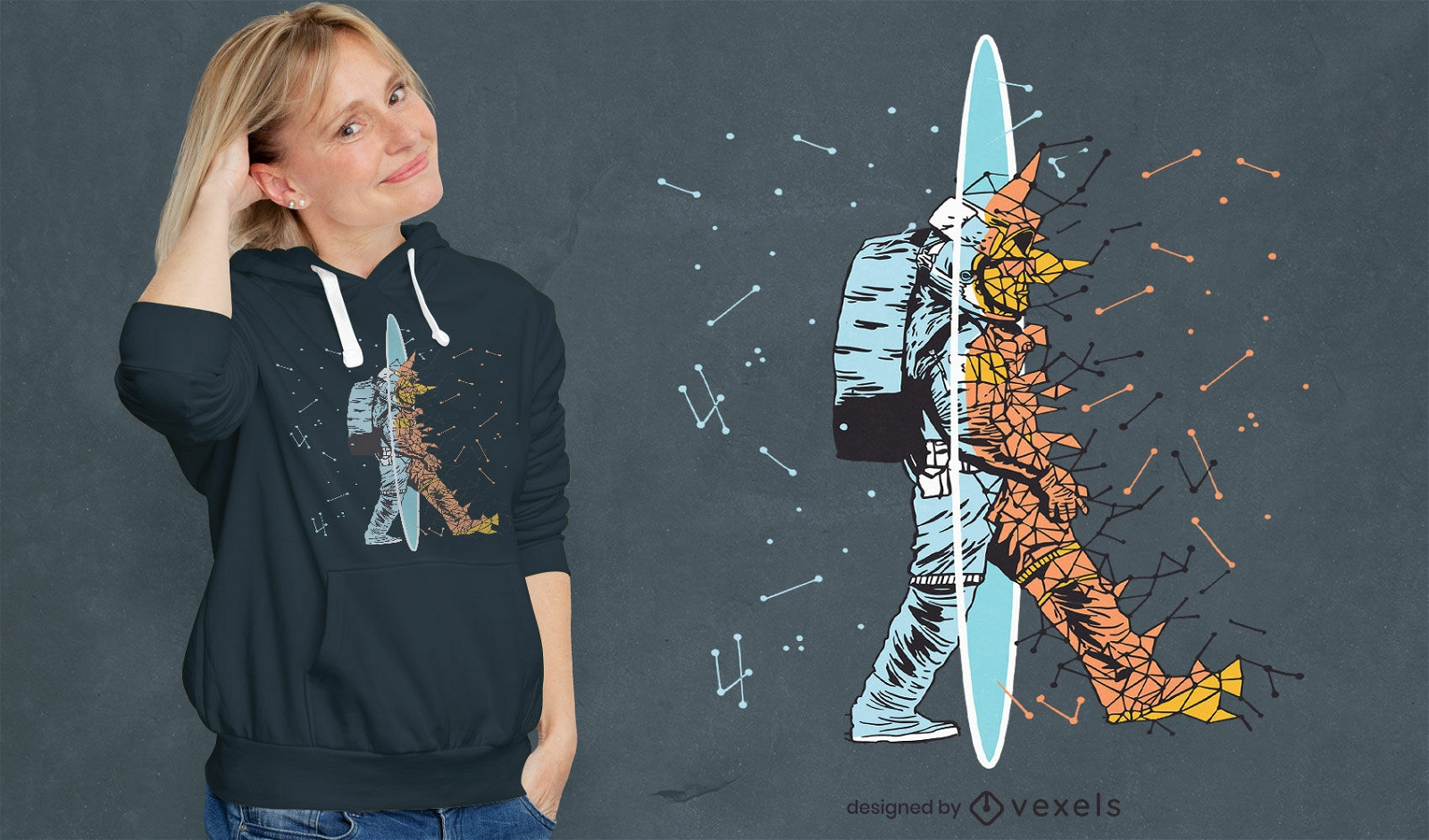 Astronaut geht durch Portal-T-Shirt-Design
