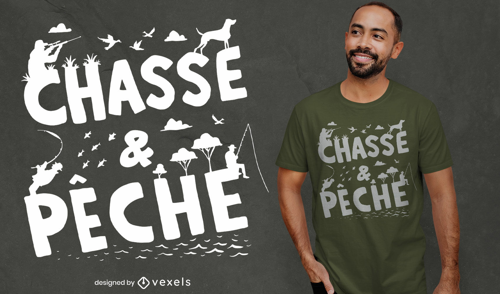 Design de camisetas com citações de caça e pesca