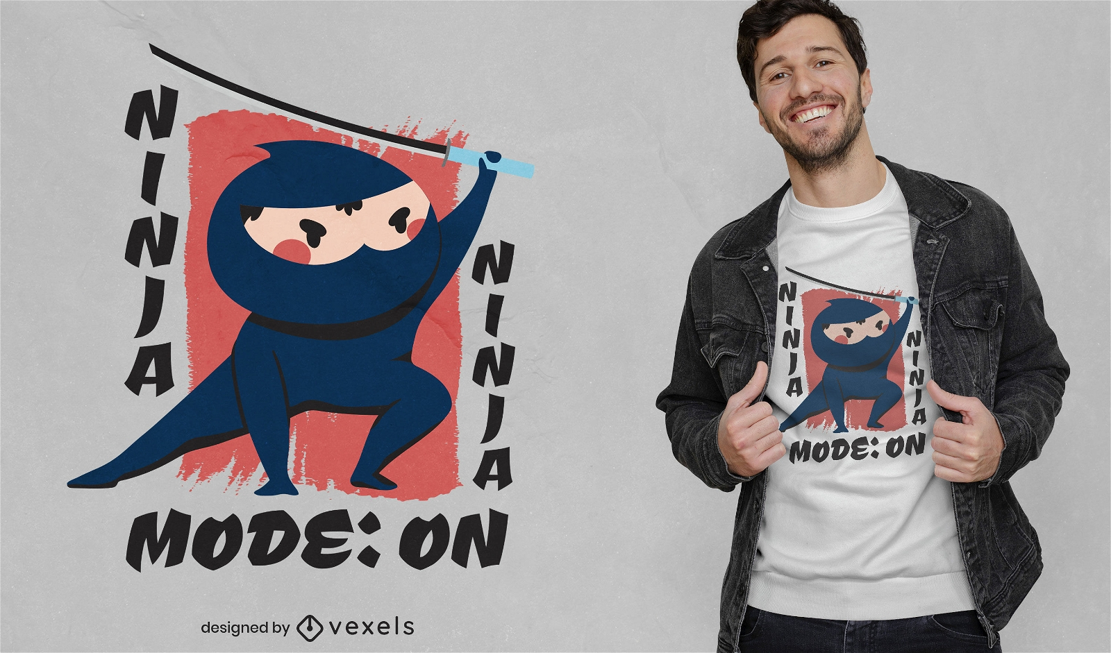 Ninja mit Schwert-Cartoon-T-Shirt-Design