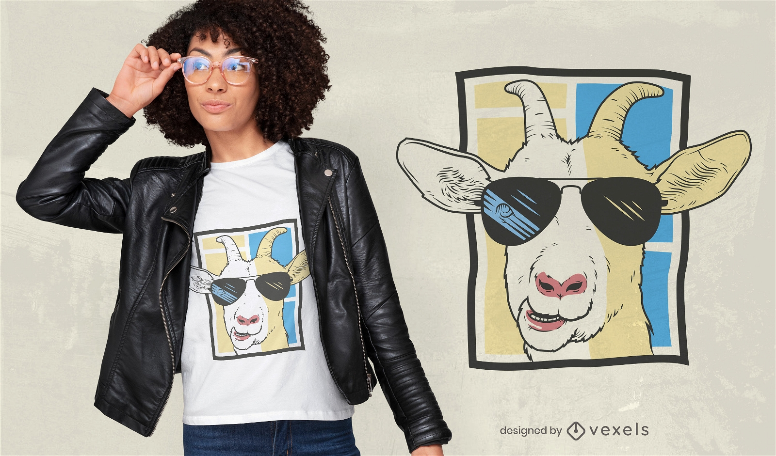 Diseño de camiseta de cabra con gafas de sol.