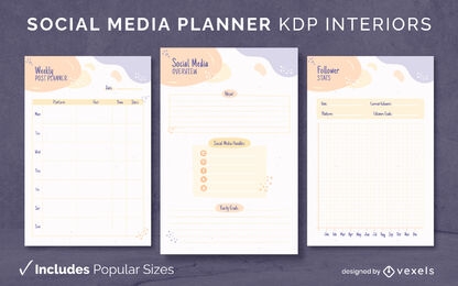 Plantilla de diseño de diario de planificador de redes sociales en colores pastel KDP