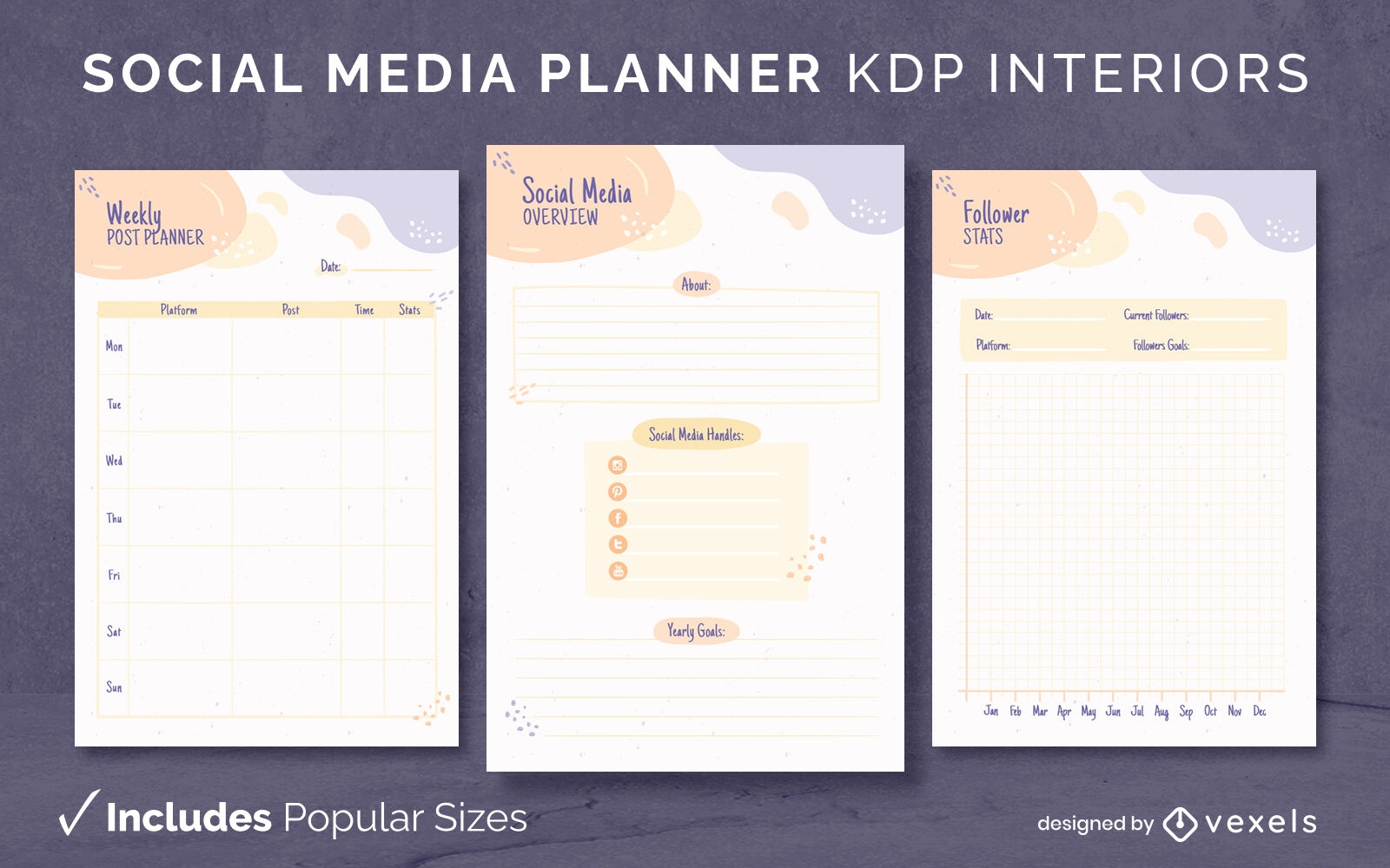 Pastel social media planner diary design template KDP