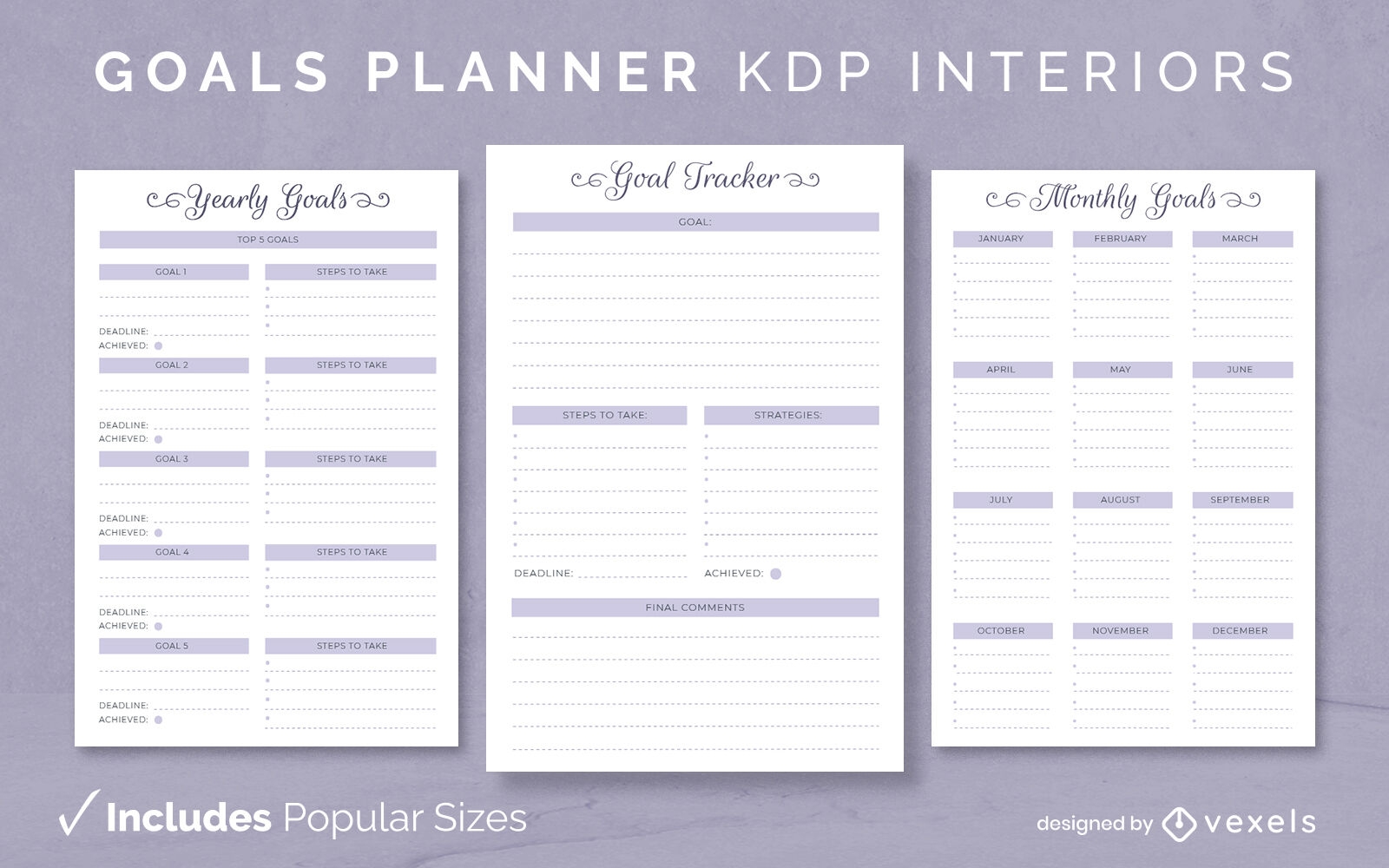 Goals planner diary template KDP design