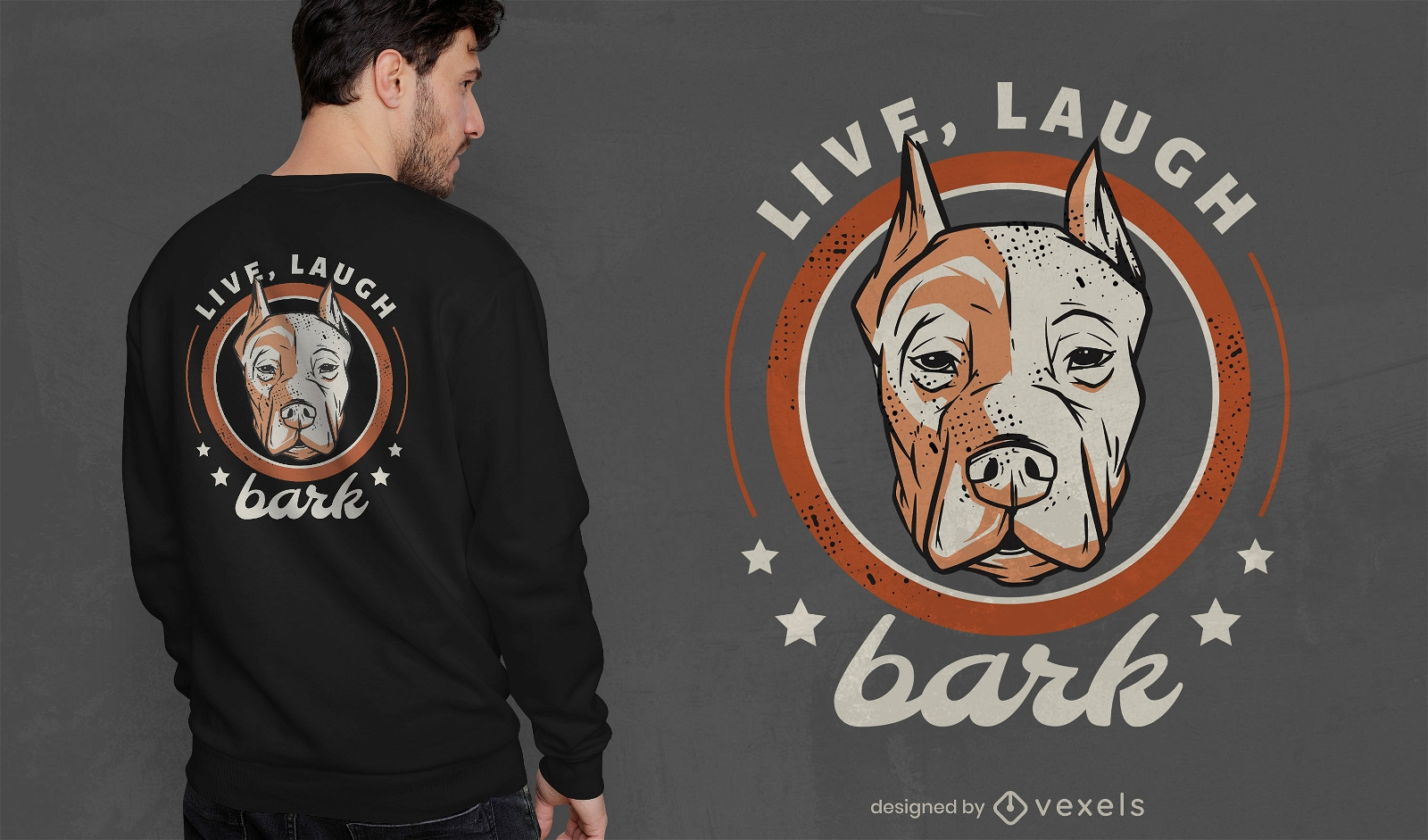 Design de camiseta com distintivo de cachorro pitbull