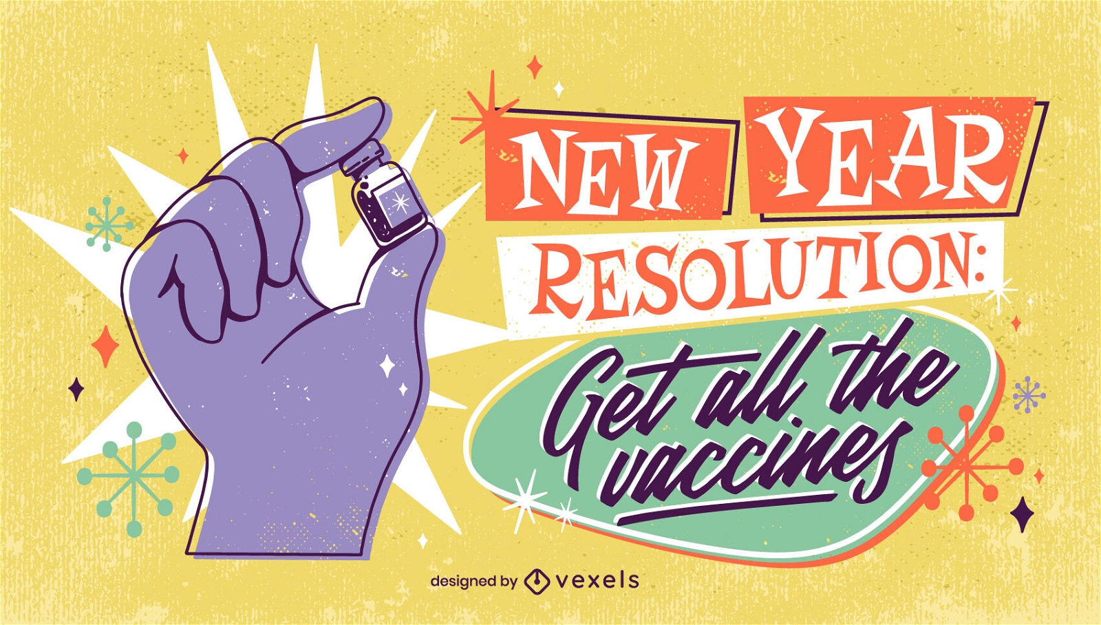 Projeto de ilustração de citação de ano novo de vacina