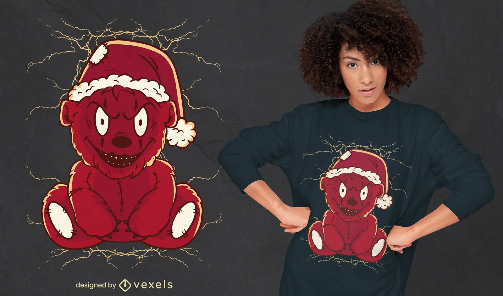 Design de t-shirt de ursinho de pelúcia assustador de natal