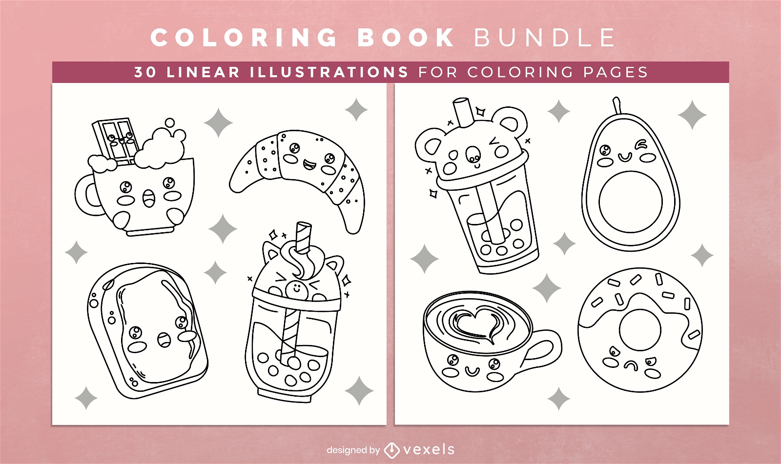 Kawaii sweets coloring book design pages