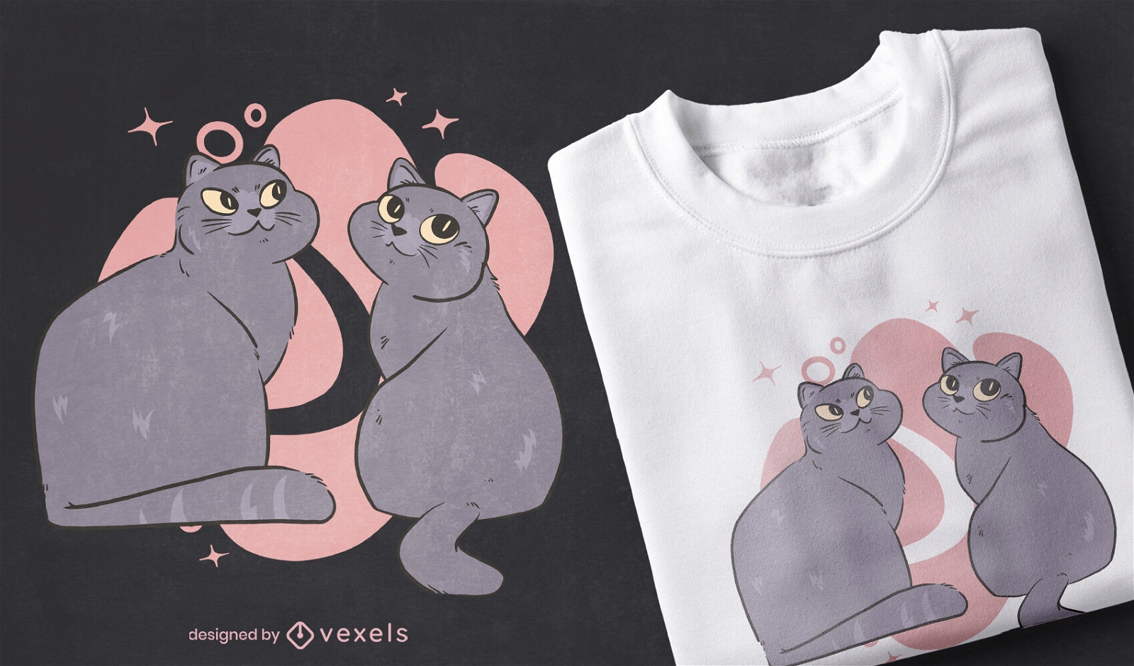 Design de t-shirt de animais fofos gatos cinzentos