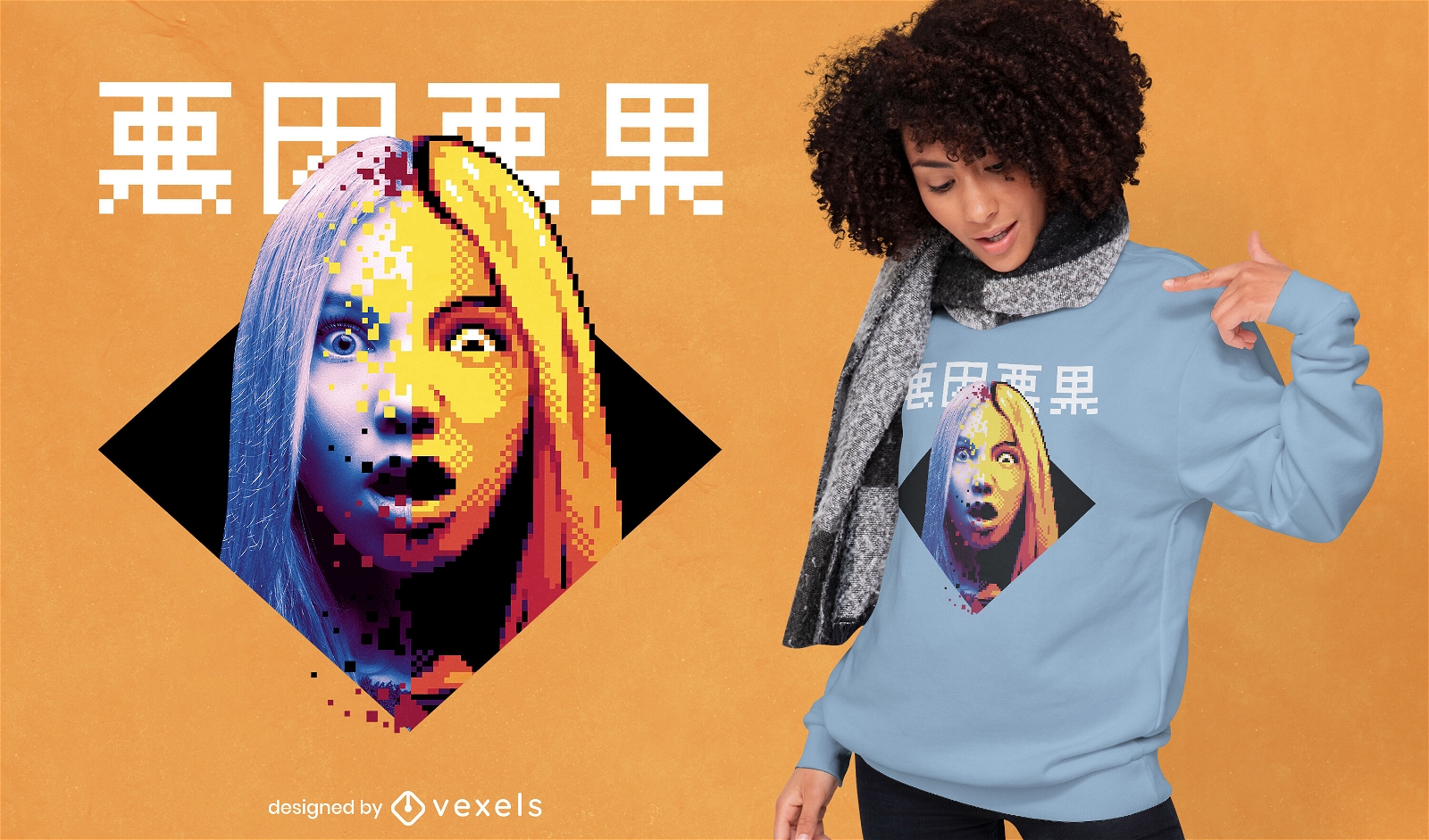 Camiseta de mulher surpresa com pixel art psd