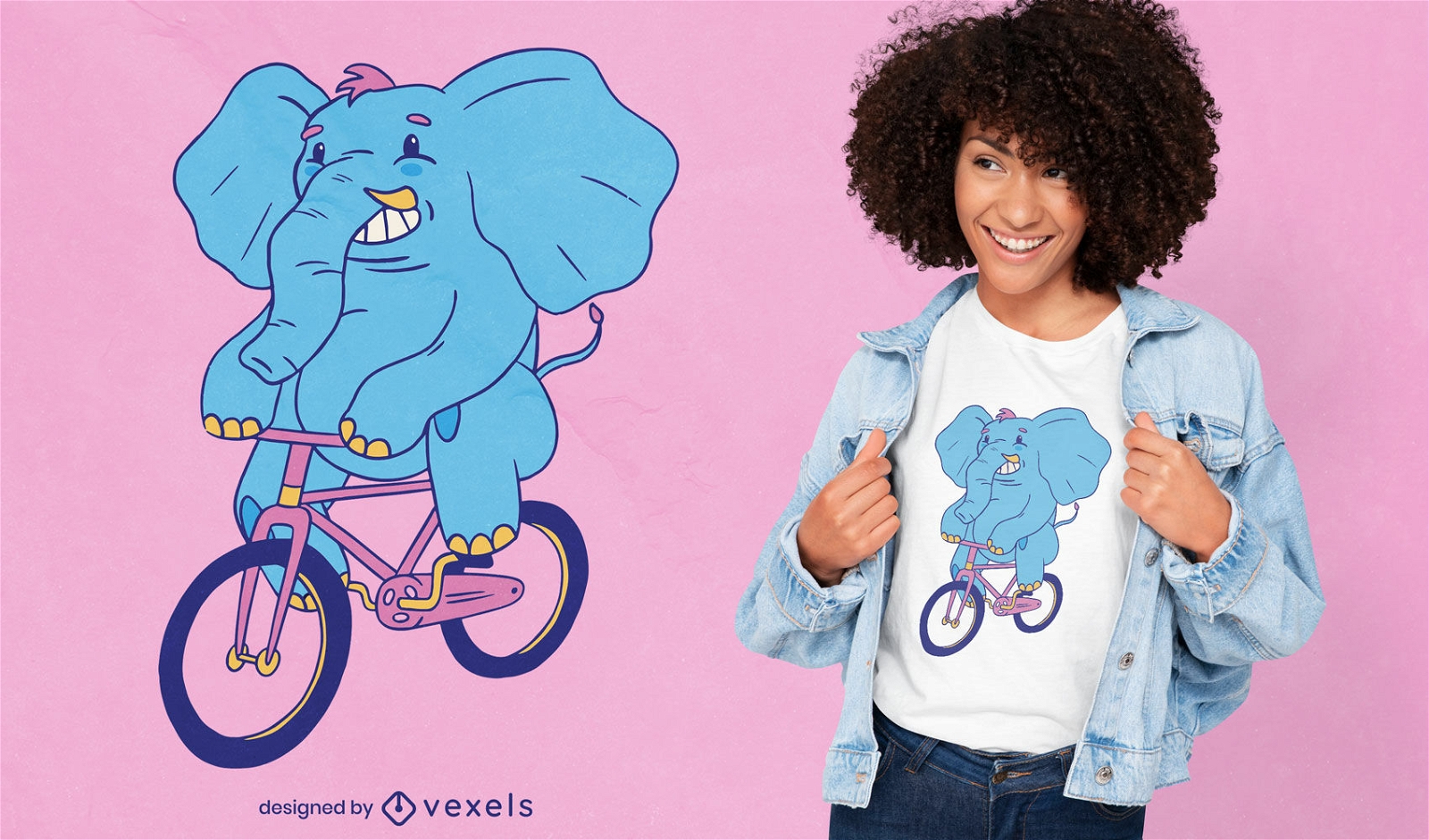 Design de camiseta de elefante andando de bicicleta