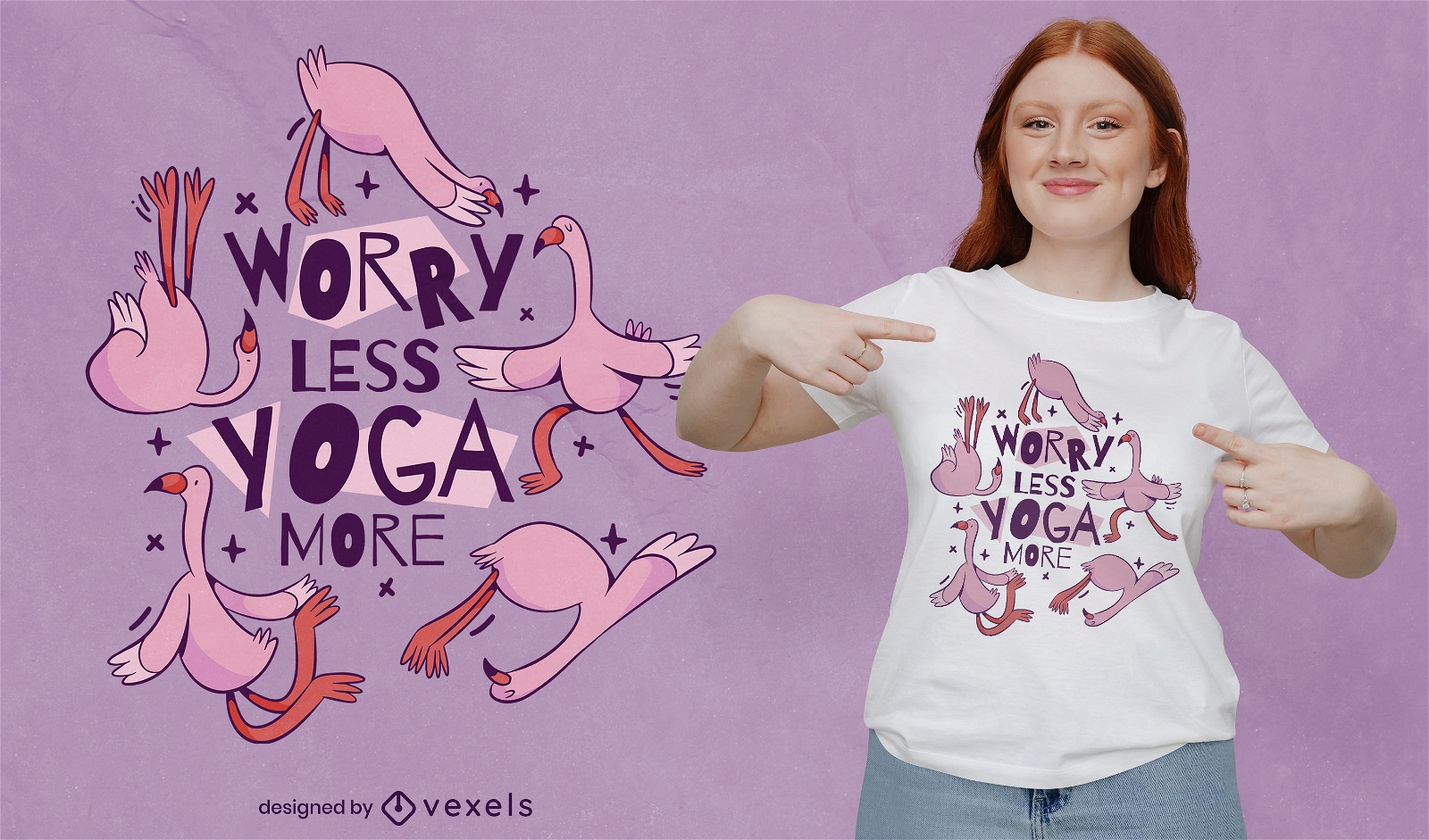 P?ssaro flamingo fazendo design de camiseta para ioga