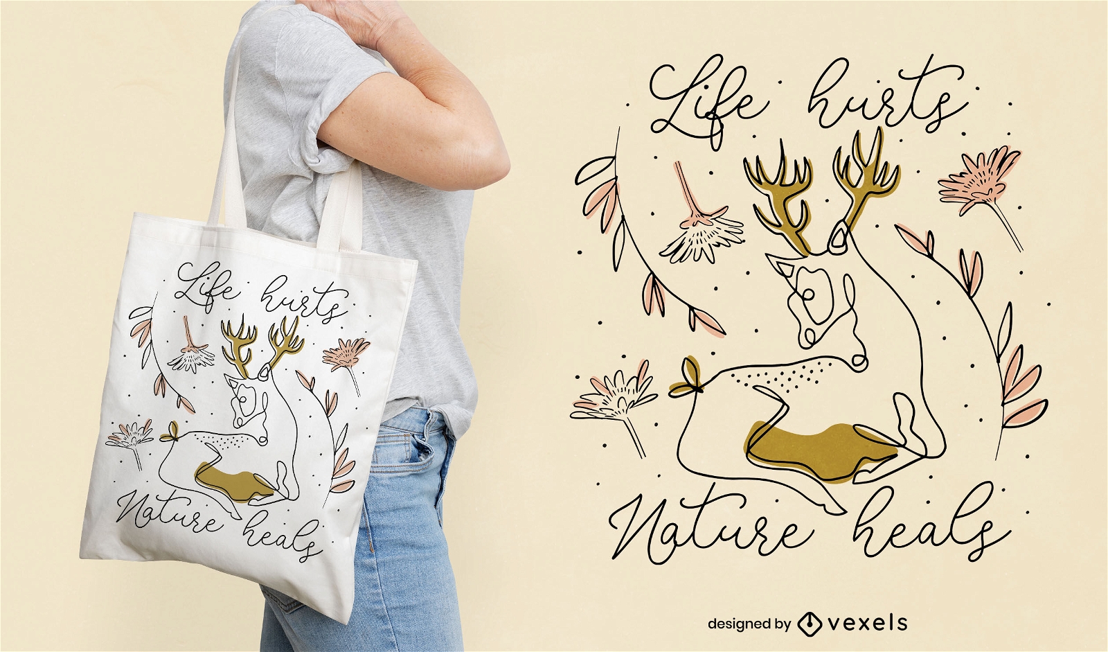 Diseño de bolsa de asas de ciervo animal en la naturaleza