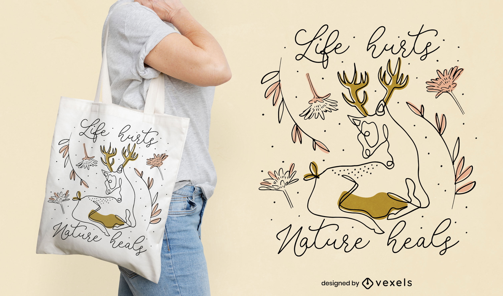 Diseño de bolsa de asas de ciervo animal en la naturaleza