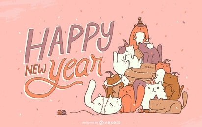 Ilustración de celebración de año nuevo de pirámide de gato