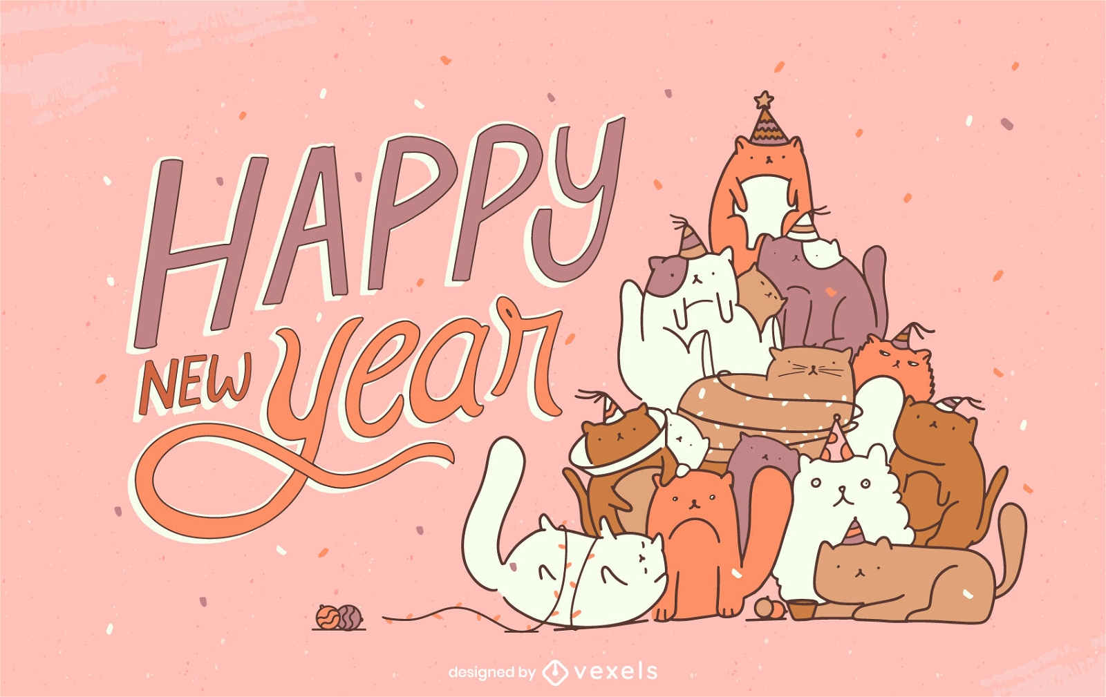 Ilustração de celebração de ano novo em pirâmide de gato