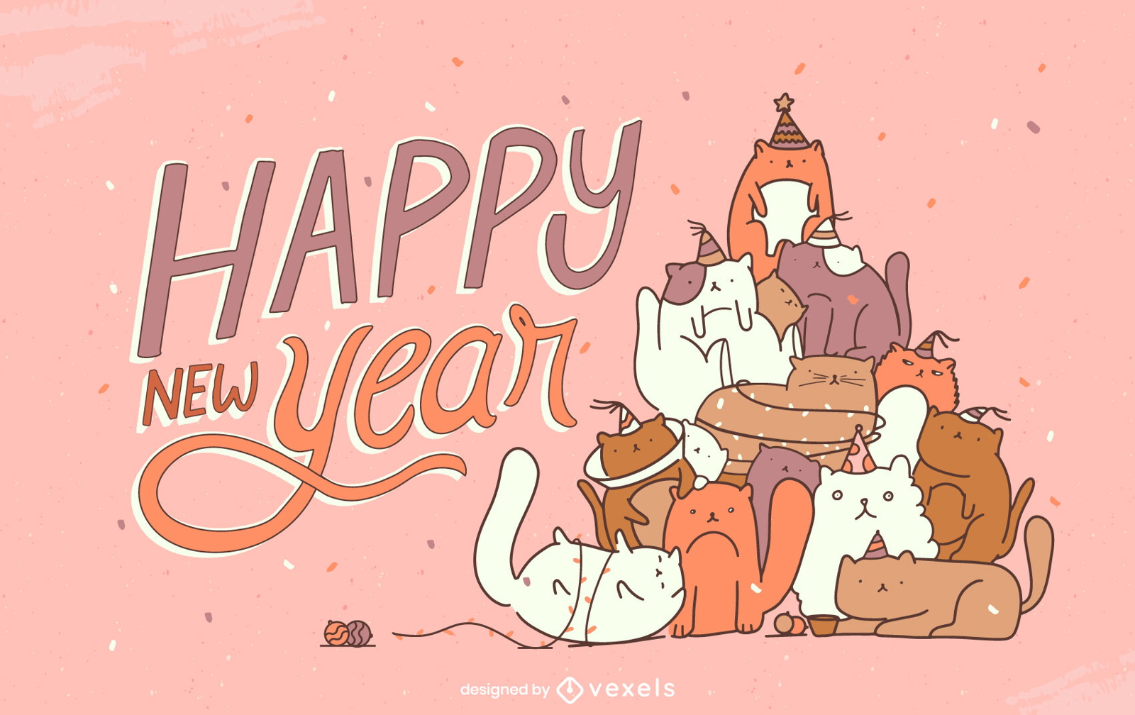 Ilustración de celebración de año nuevo de pirámide de gato