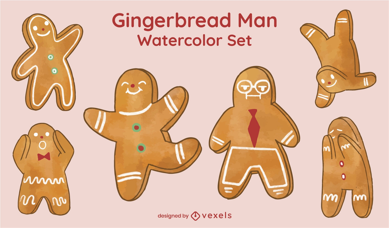 Gingerbread man cookies christmas character set