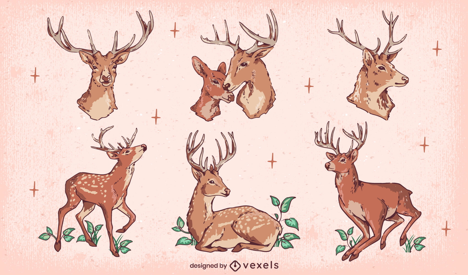 Cute deer wild animals set