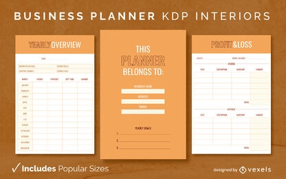 Business diary template KDP interior design