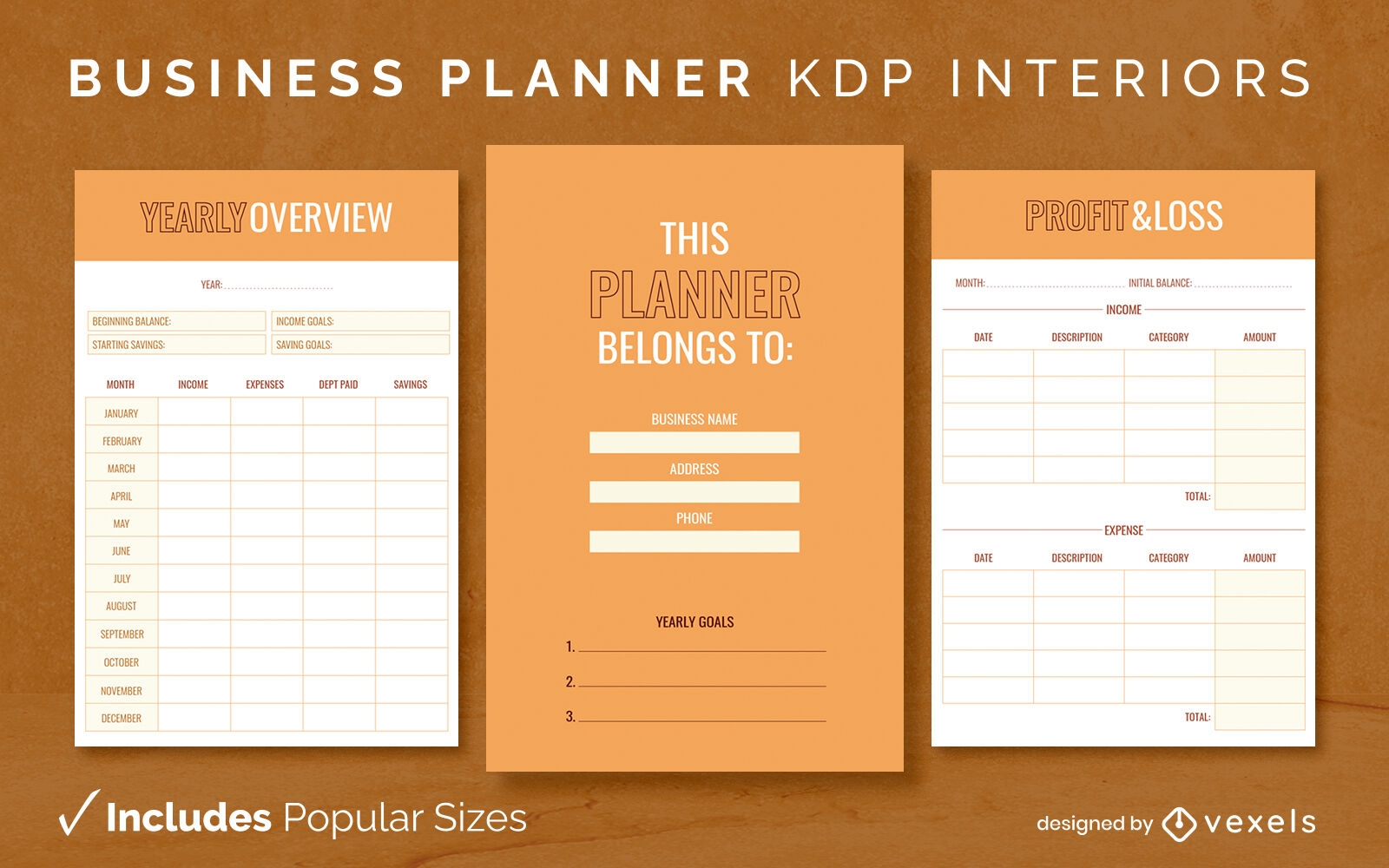 Modelo de diário de negócios KDP design de interiores
