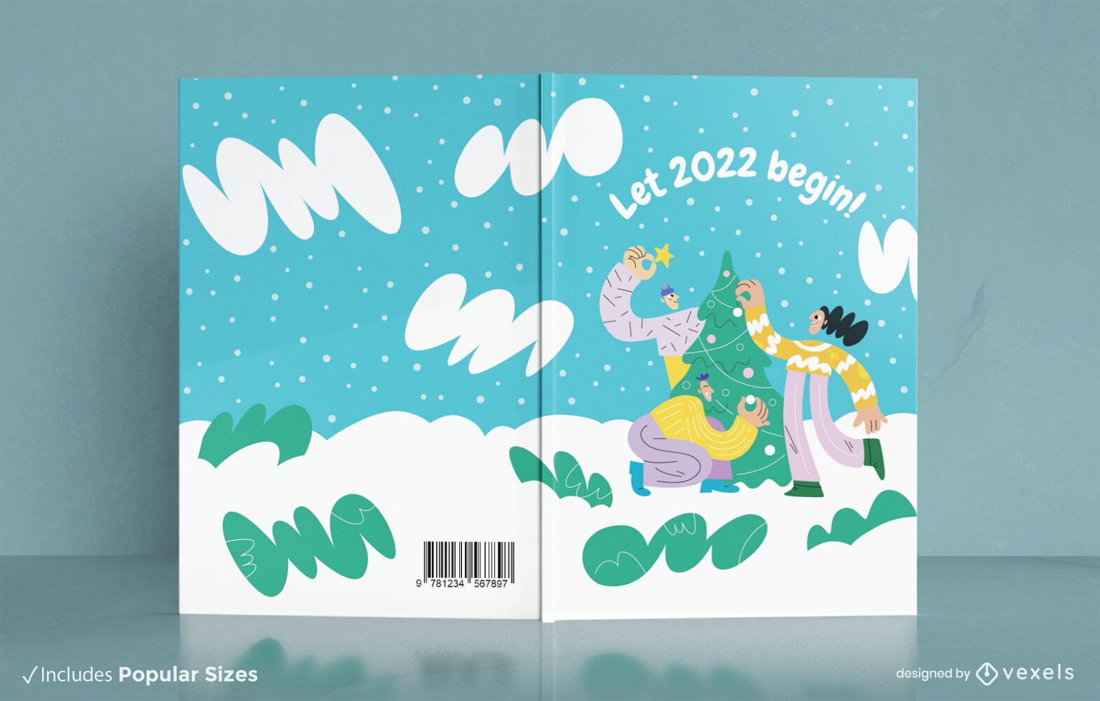Menschen mit Weihnachtsbaum-Buch-Cover-Design