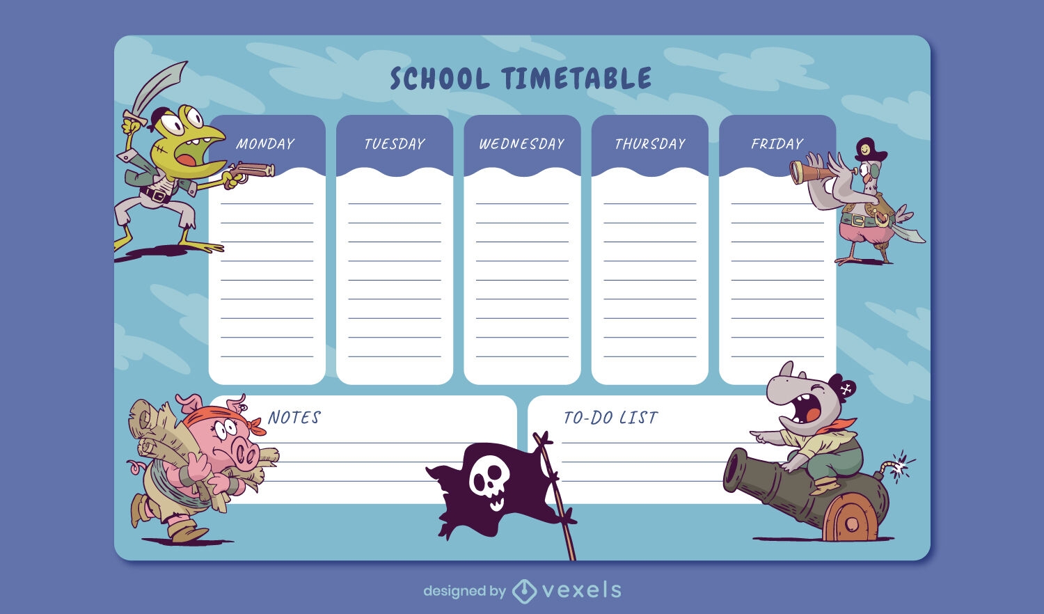 Funny cartoon pirate animals school timetable