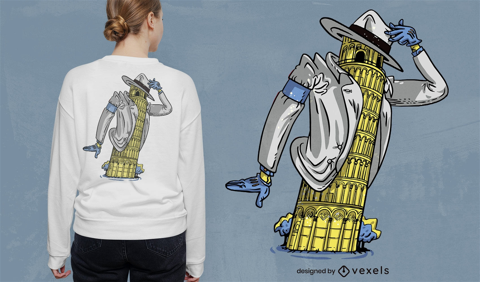 Diseño de camiseta de parodia de la torre de Pisa del artista pop