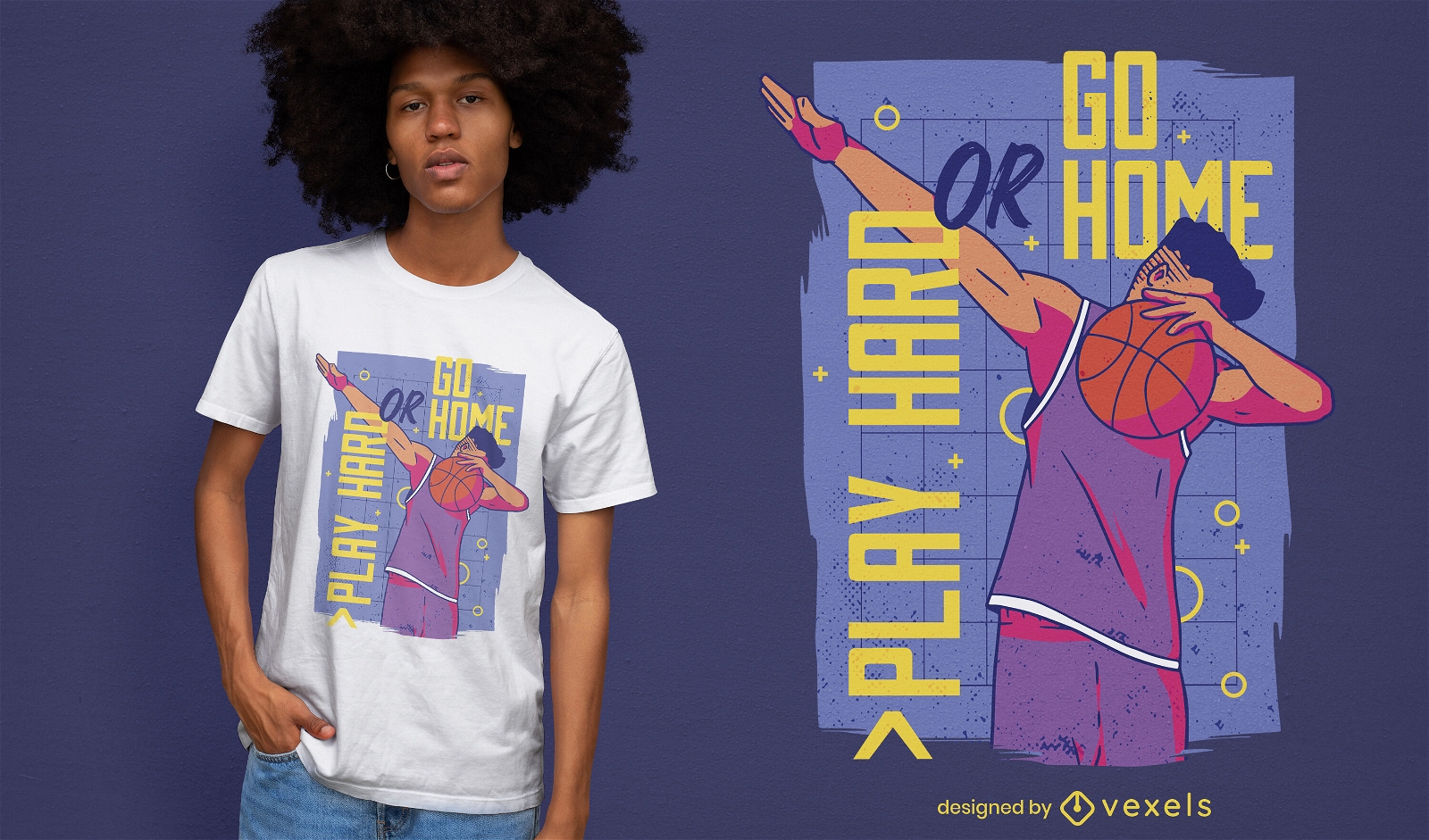 Jogador de basquete usando design de t-shirt com citações