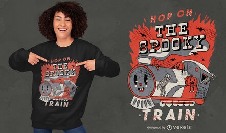 Desenho de t-shirt de desenho animado de trem para o Dia das Bruxas