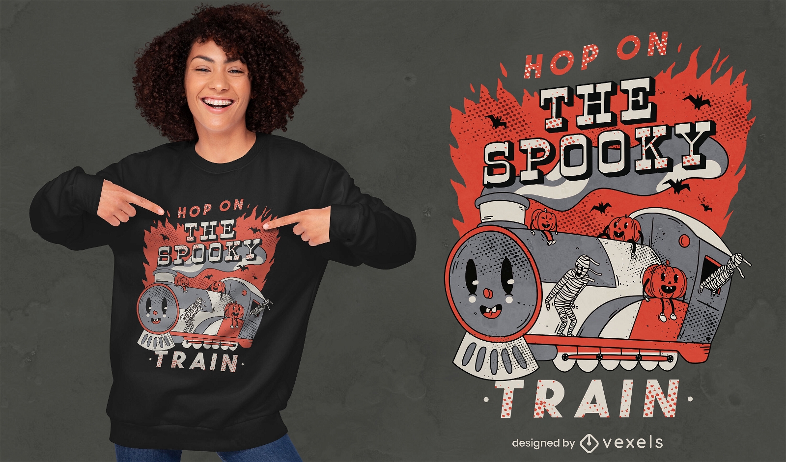 Diseño de camiseta de dibujos animados de tren de Halloween