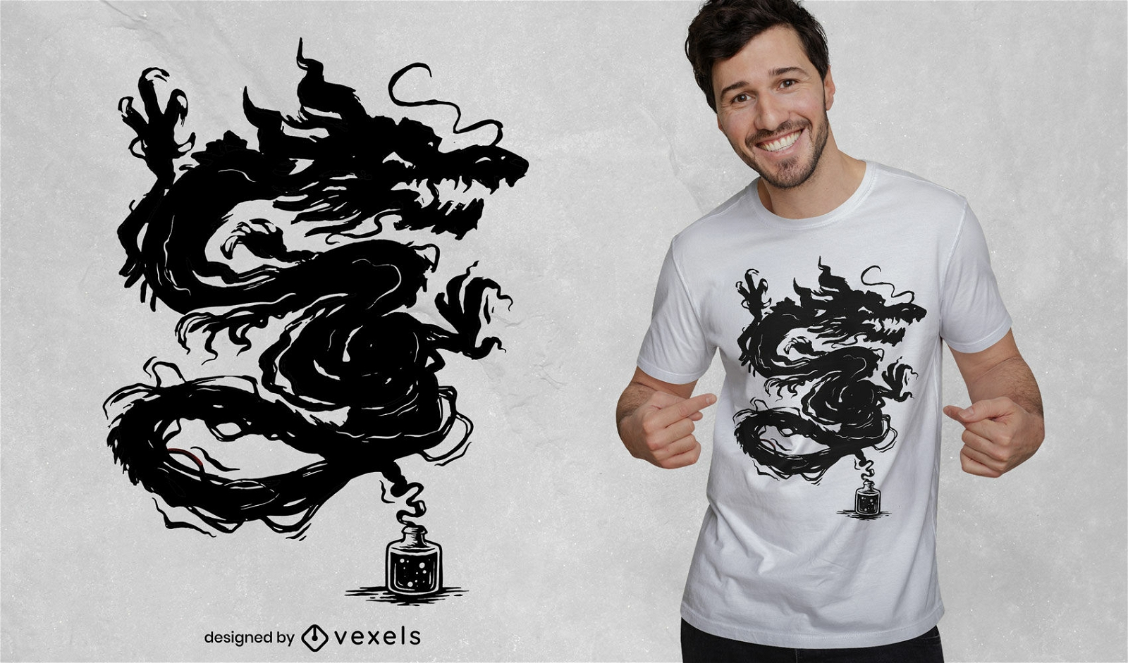 Design de camiseta com dragão de tinta