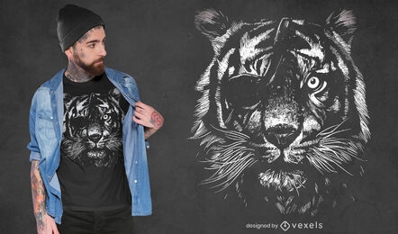 Design de t-shirt de tigre com tapa-olho