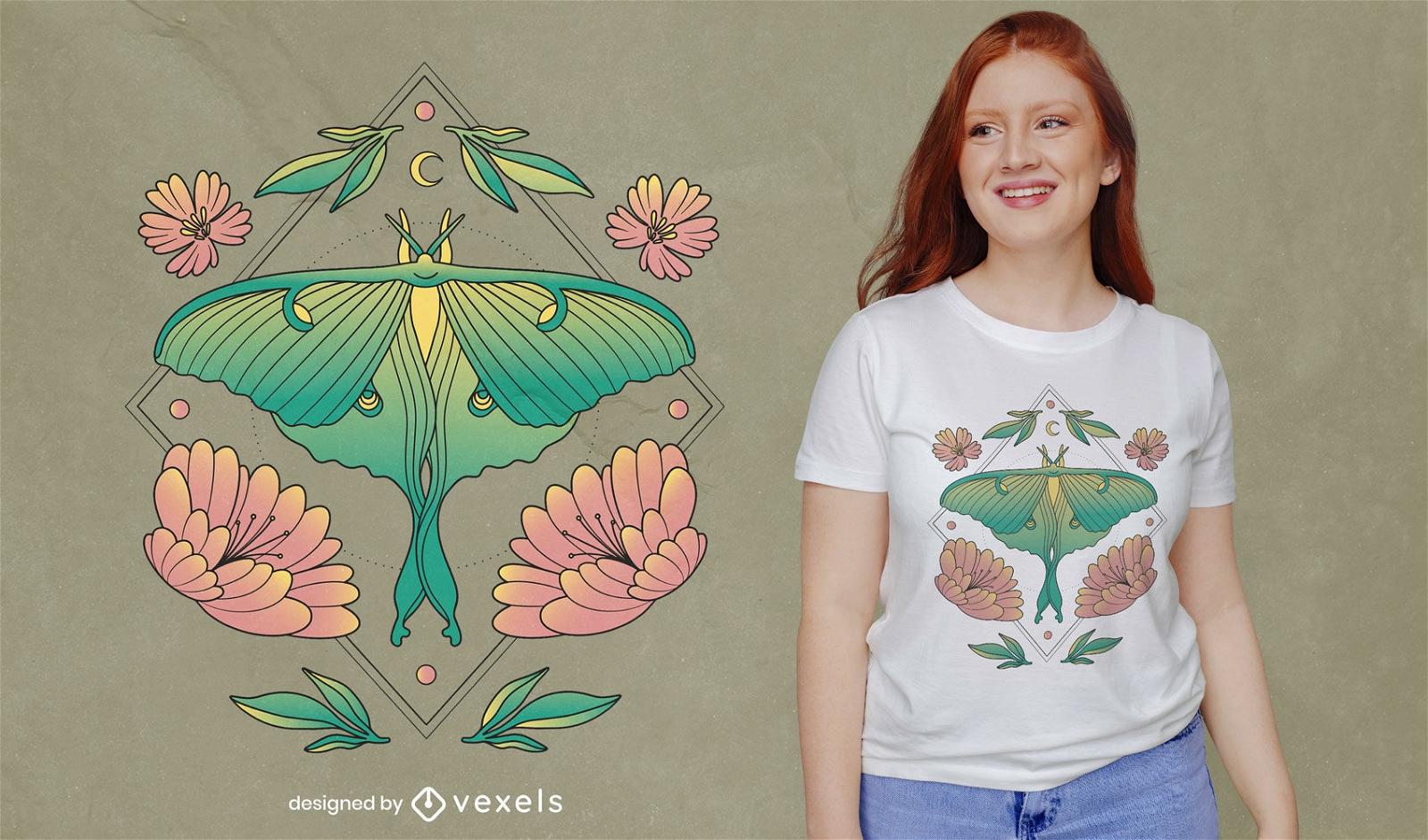 Diseño de camiseta pastel luna moth