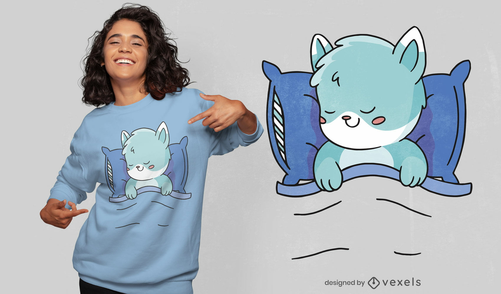 Niedliches Schlafendes Katzen-Cartoon-T-Shirt-Design - Vektor Download