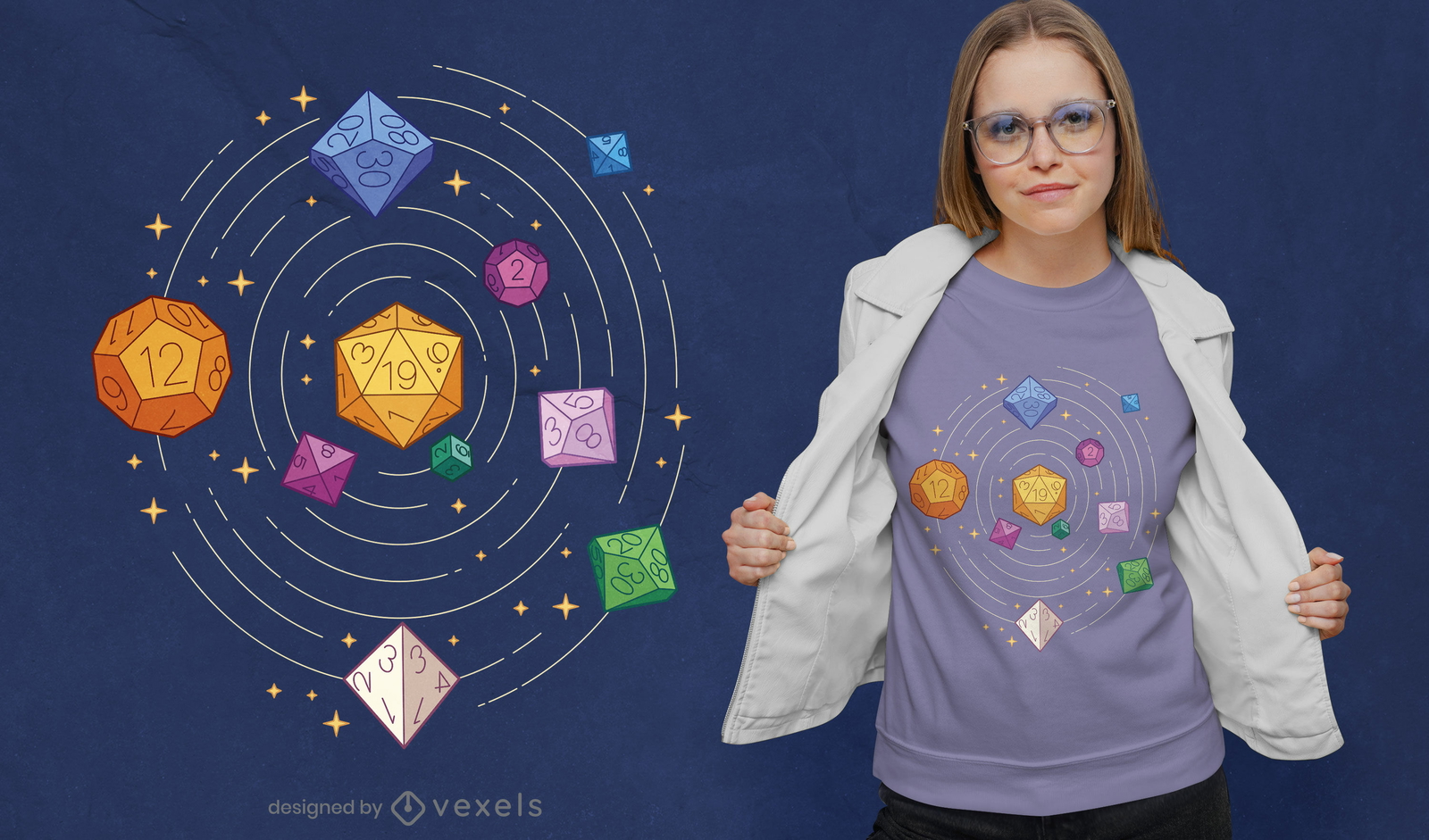 Rollenspiel-Weltraumwürfel-T-Shirt-Design