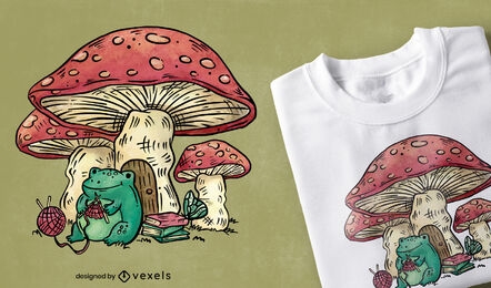 Frog and mushroom house t-shirt design