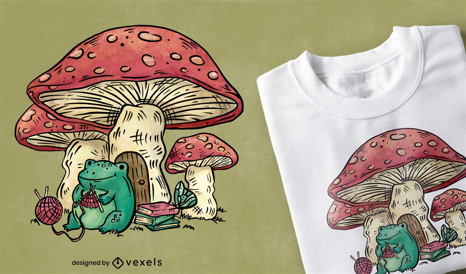 Design de t-shirt da casa sapo e cogumelo