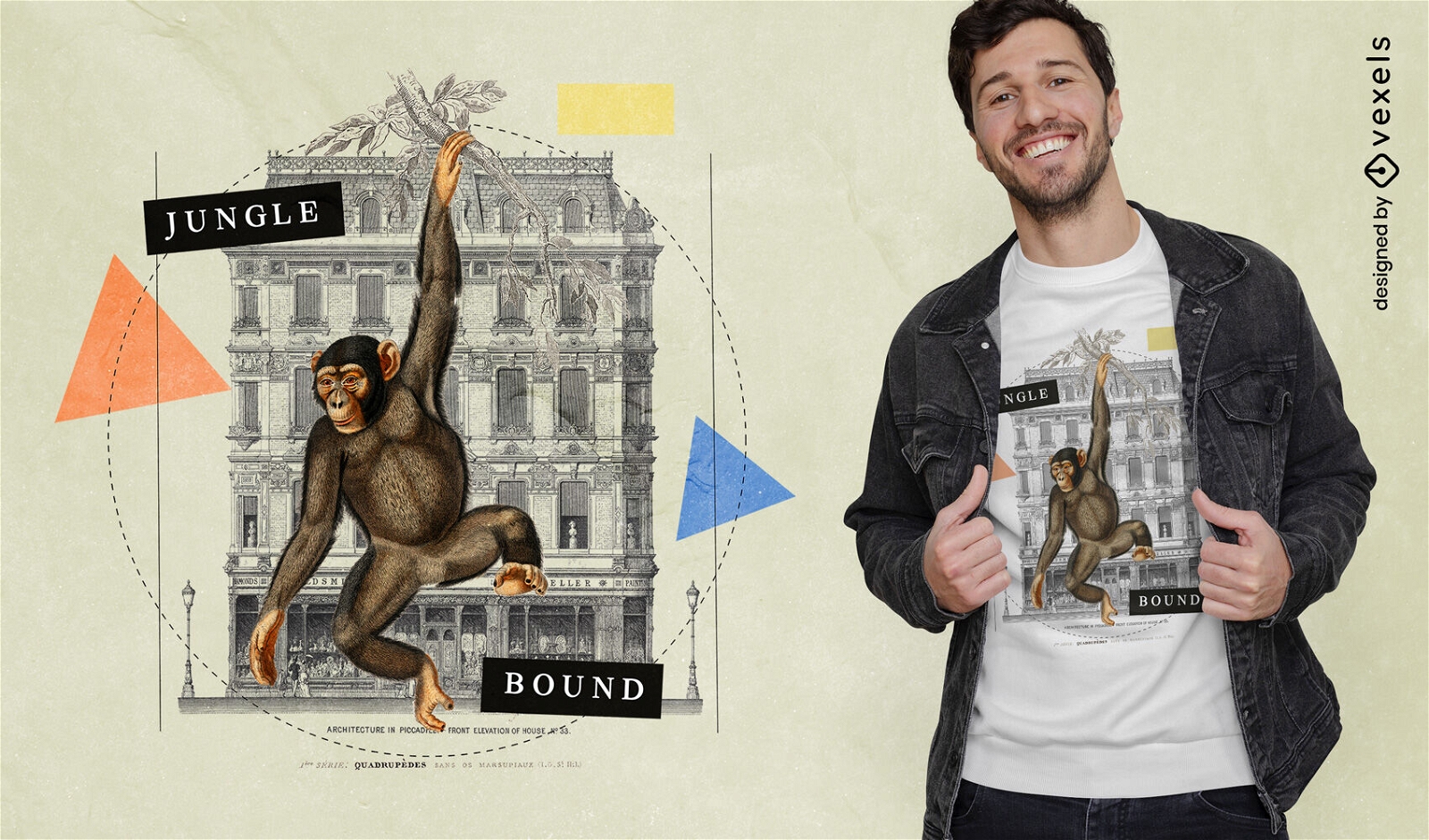 Monkey climbing building t-shirt psd