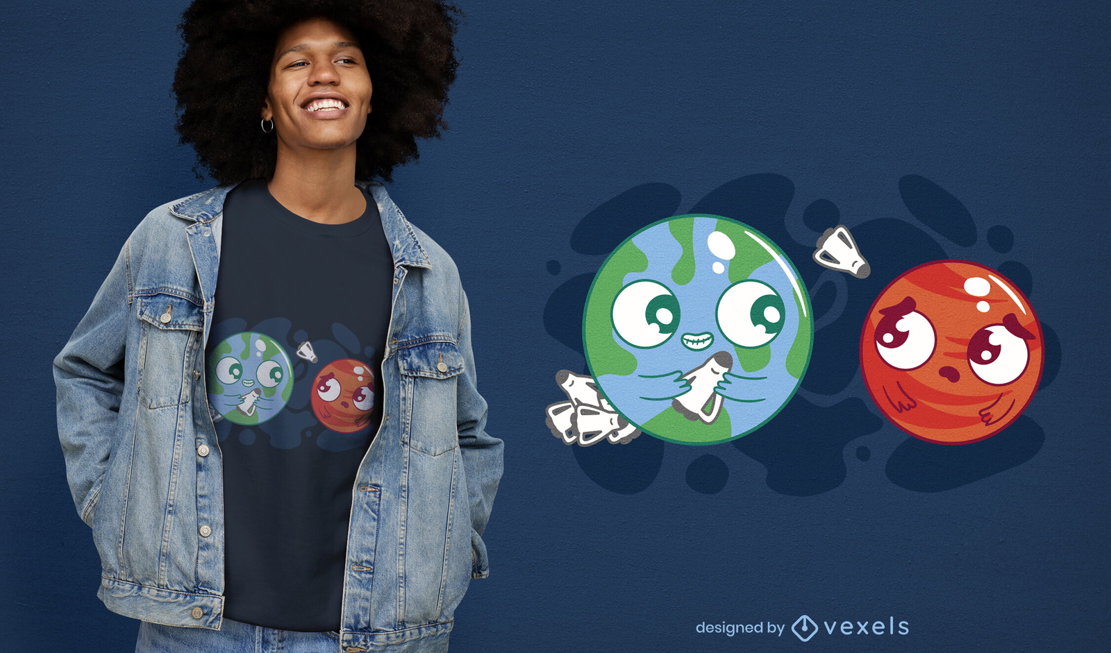 Diseño de camiseta de la Tierra invadiendo el espacio de Marte.