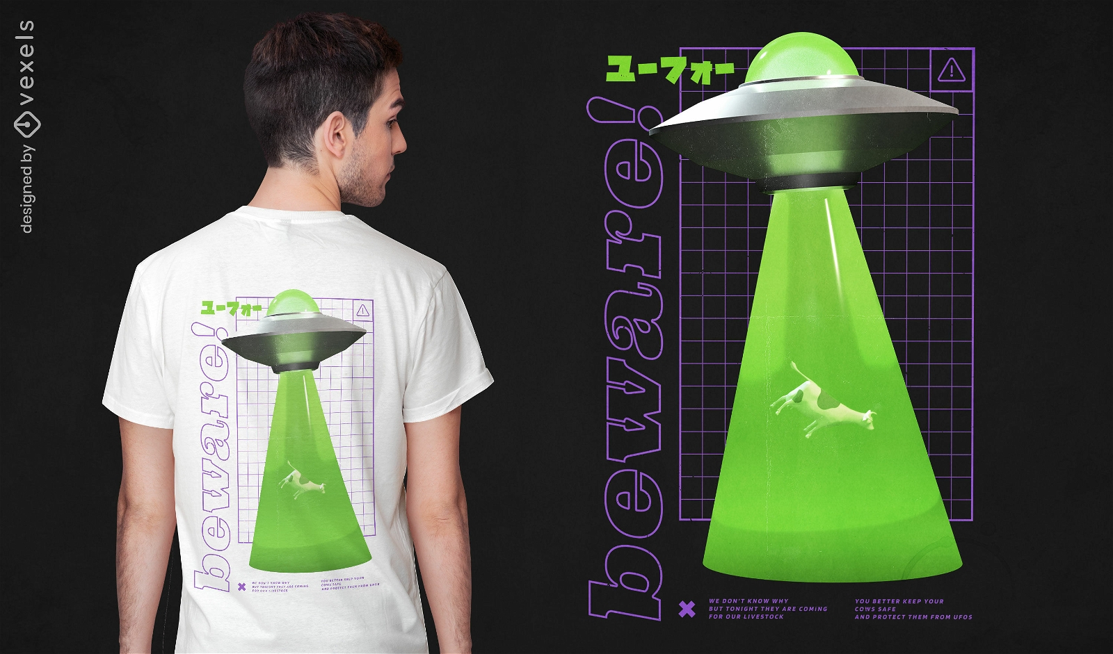 Alien spaceship and cow t-shirt psd