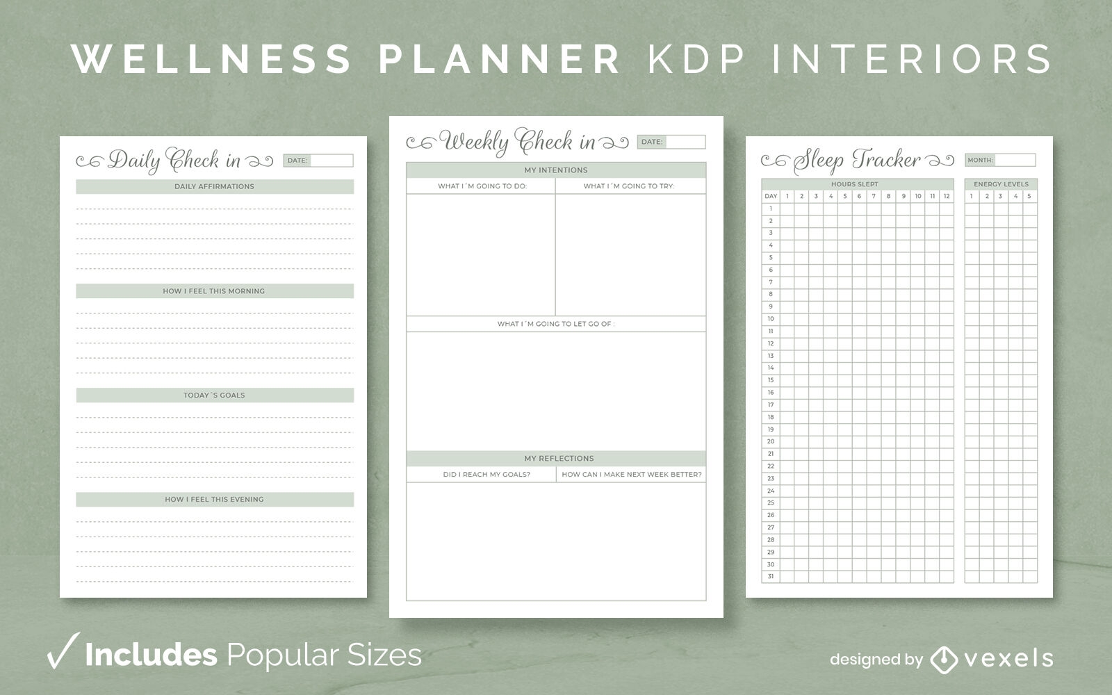 Wellness planner journal design template KDP