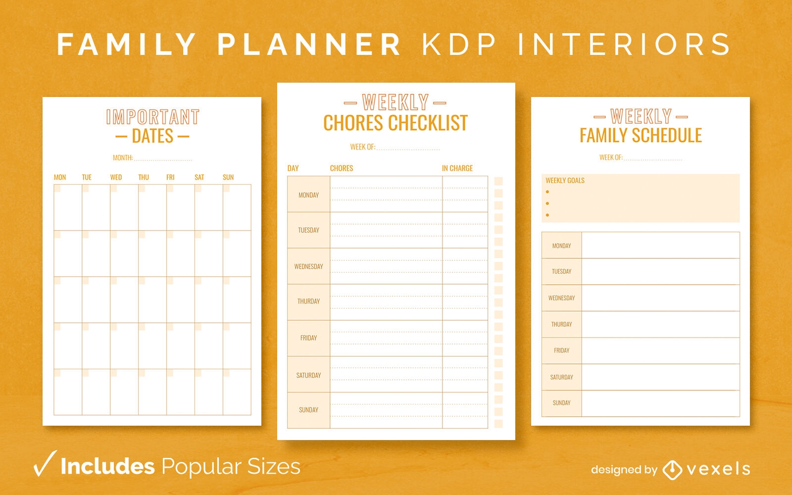 Family planner journal template KDP interior design
