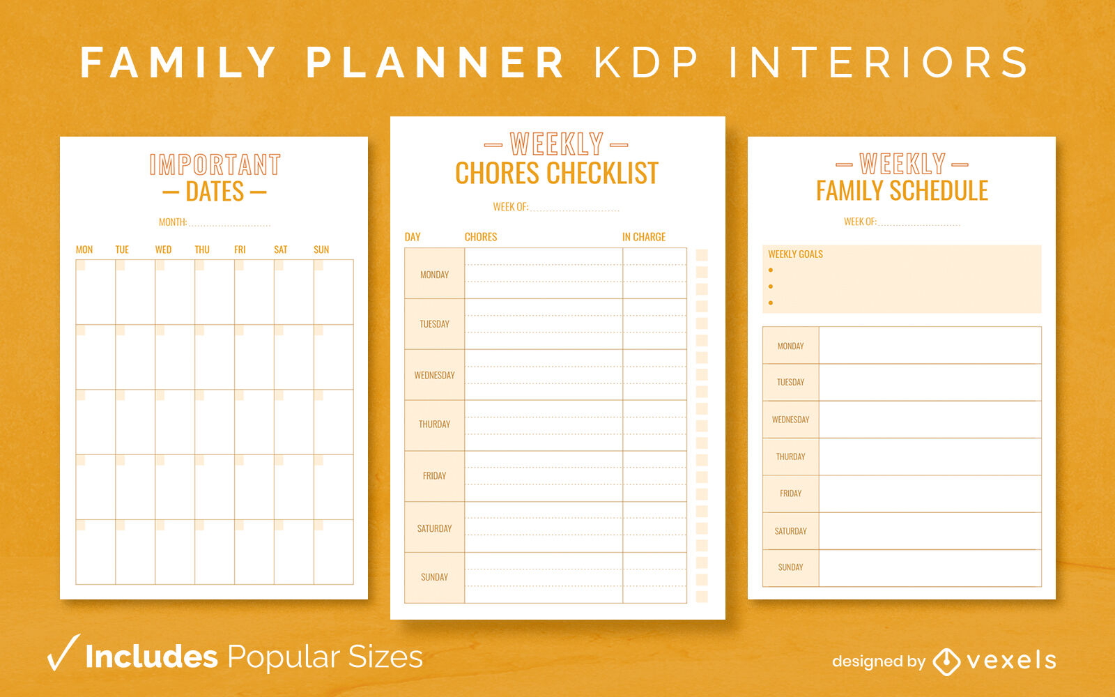 Modelo de diário de planejador familiar KDP design de interiores