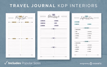 Plantilla de diario de diario de viaje KDP diseño de interiores