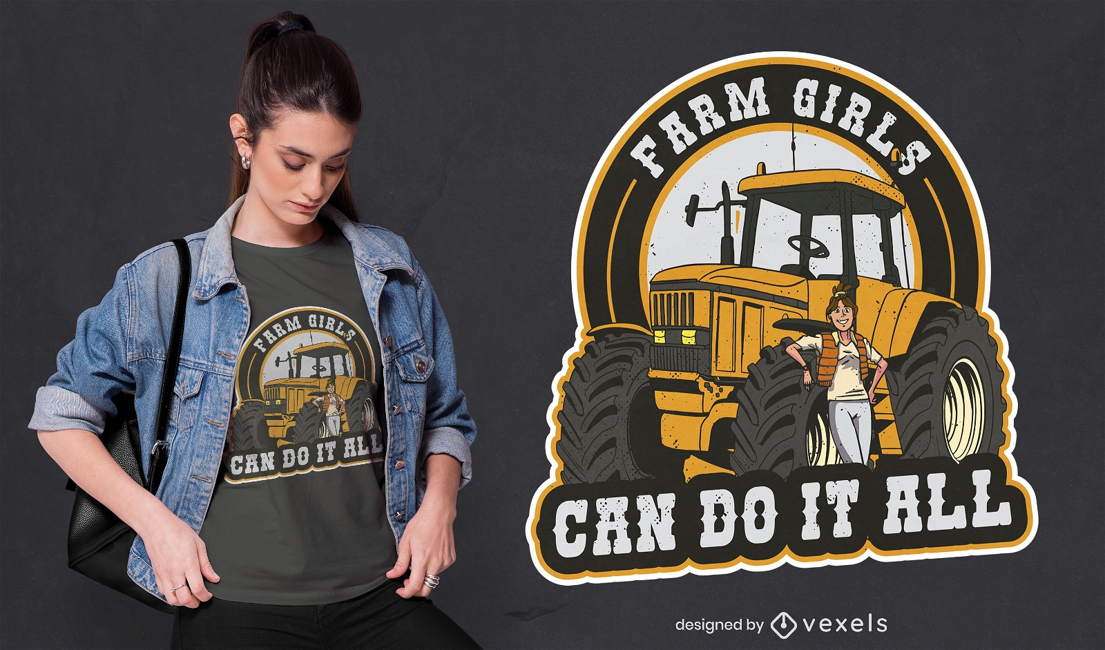 Chica granjera con diseño de camiseta de camión.