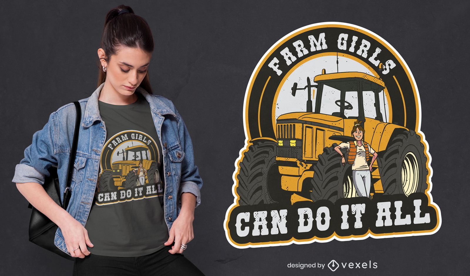 Garota agricultora com design de camiseta de caminhão