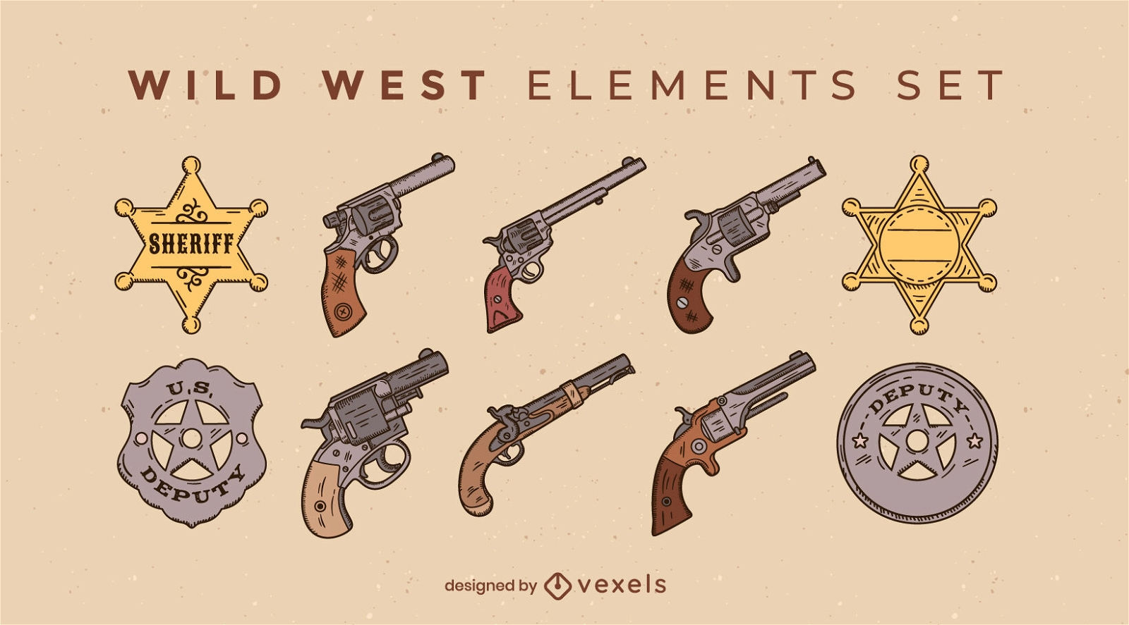 Conjunto de elementos de xerife do oeste selvagem
