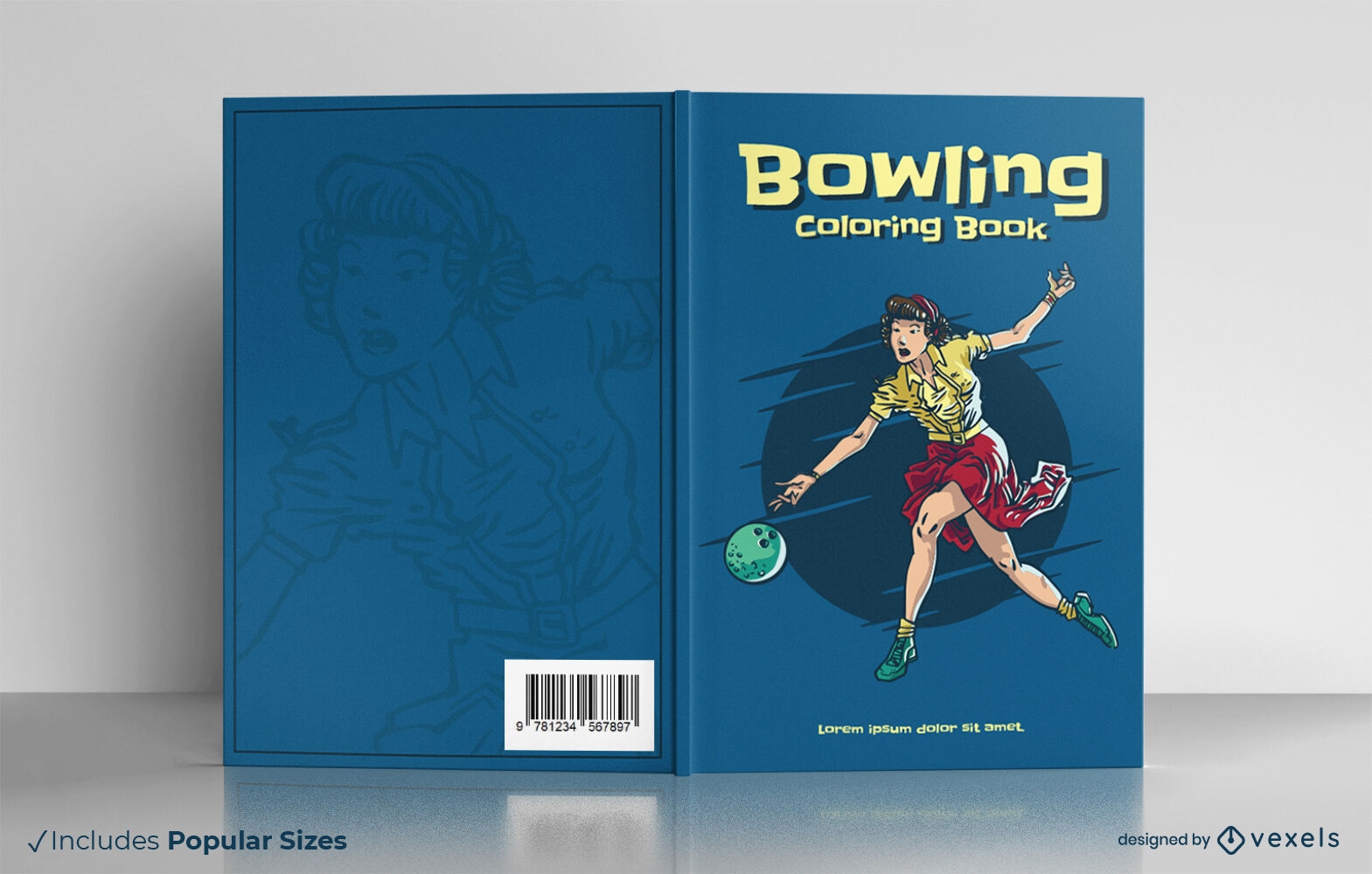 Bowling vintage coloring book cover design