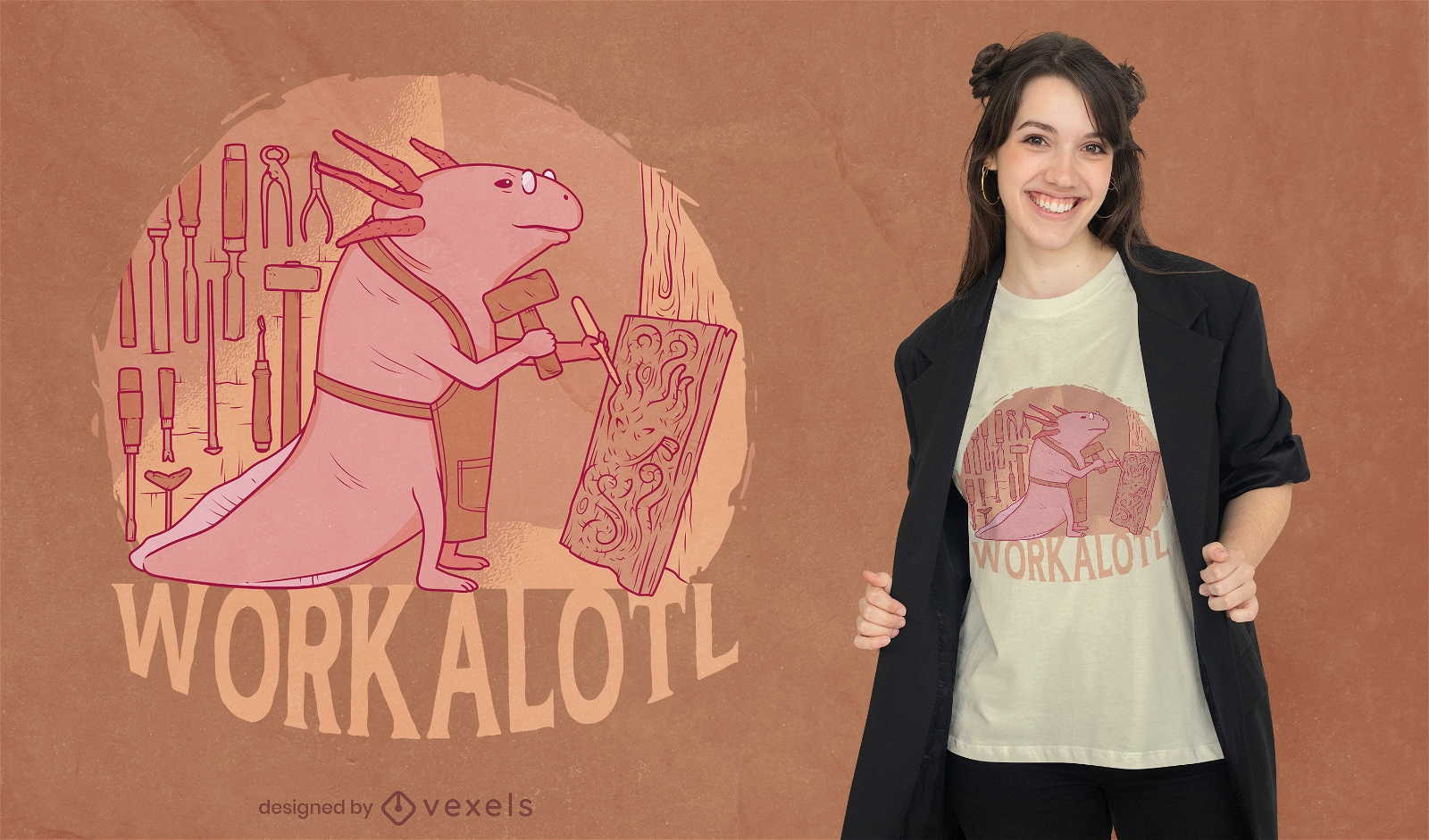 Design de camiseta Workalotl axolotl